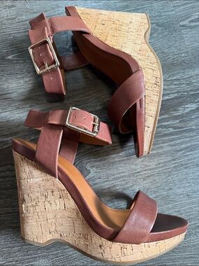 Calvin Klein Leather Strap Wedge Sandals